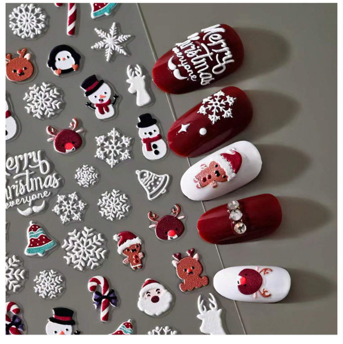 5D Embossed Christmas Santa Tree Snowflake Heart Nail Art Sticker Manicure NH26