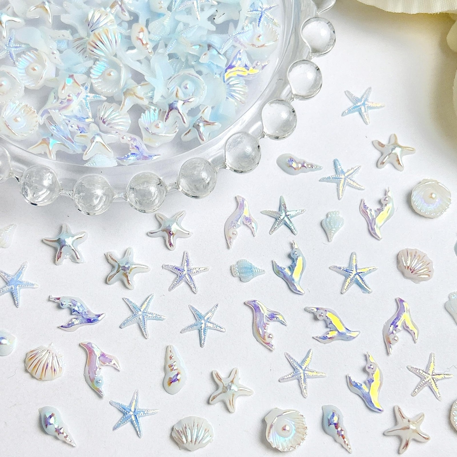 200Pcs Summer Beach Nail Charms Summer Ocean Nail Rhinestones Sea Shell Starf…