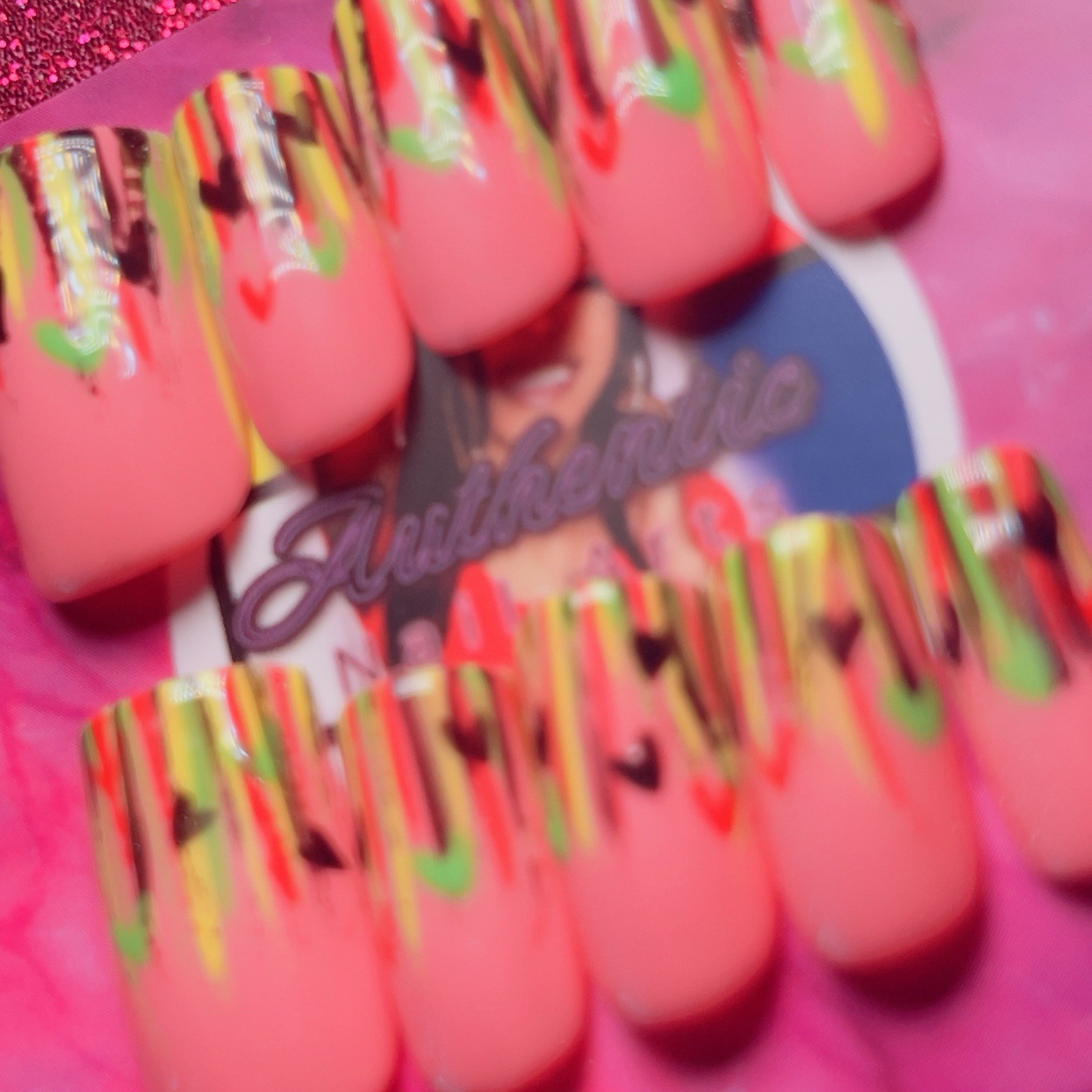 Authentic Nail Arts Square Press-On Nails Juneteenth Glossy Acrylic Full Cover