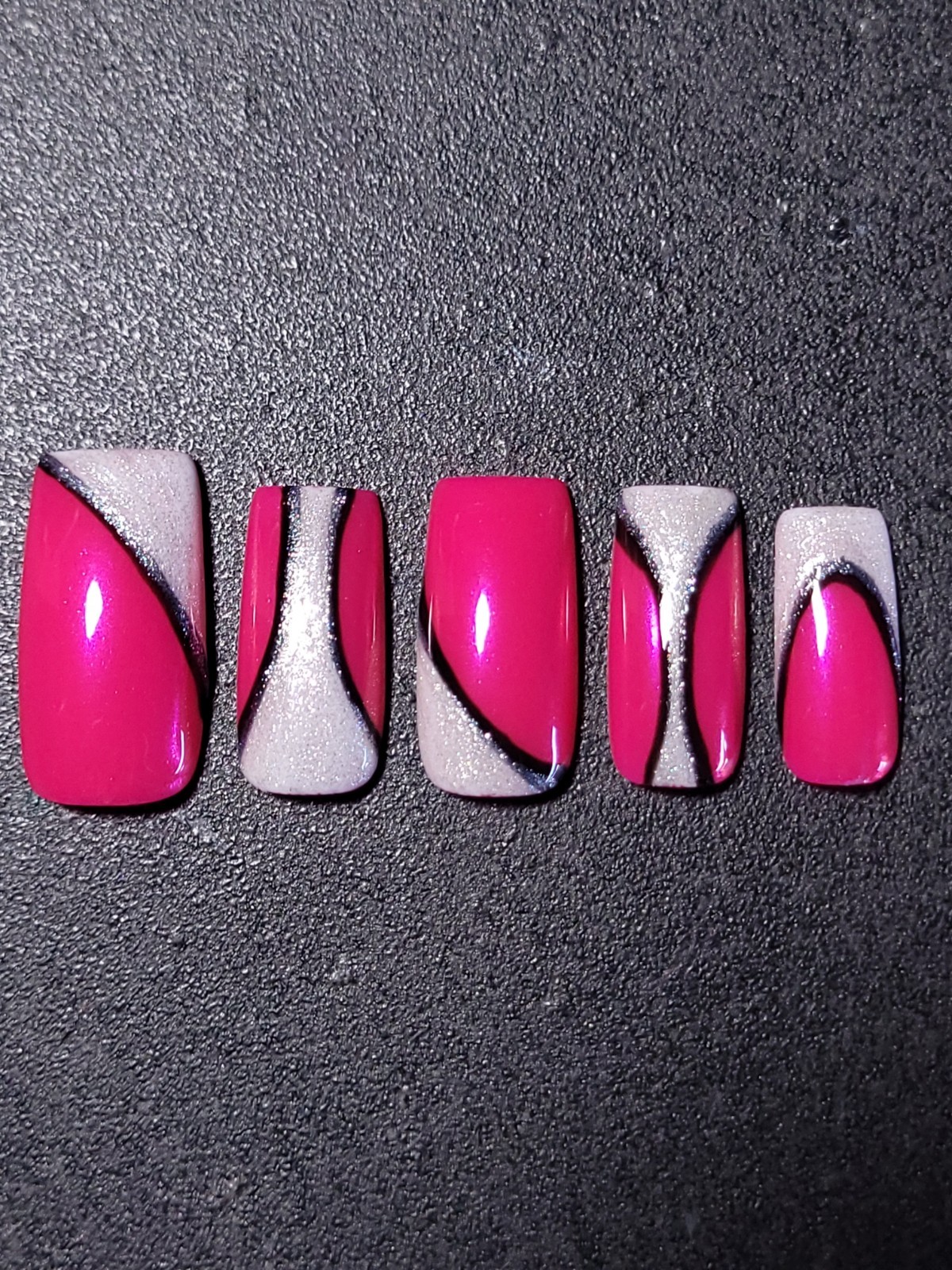 Custom Gel Press on Nails fake nails Handmade 10 pc set SMALL Bright Pink Chrome