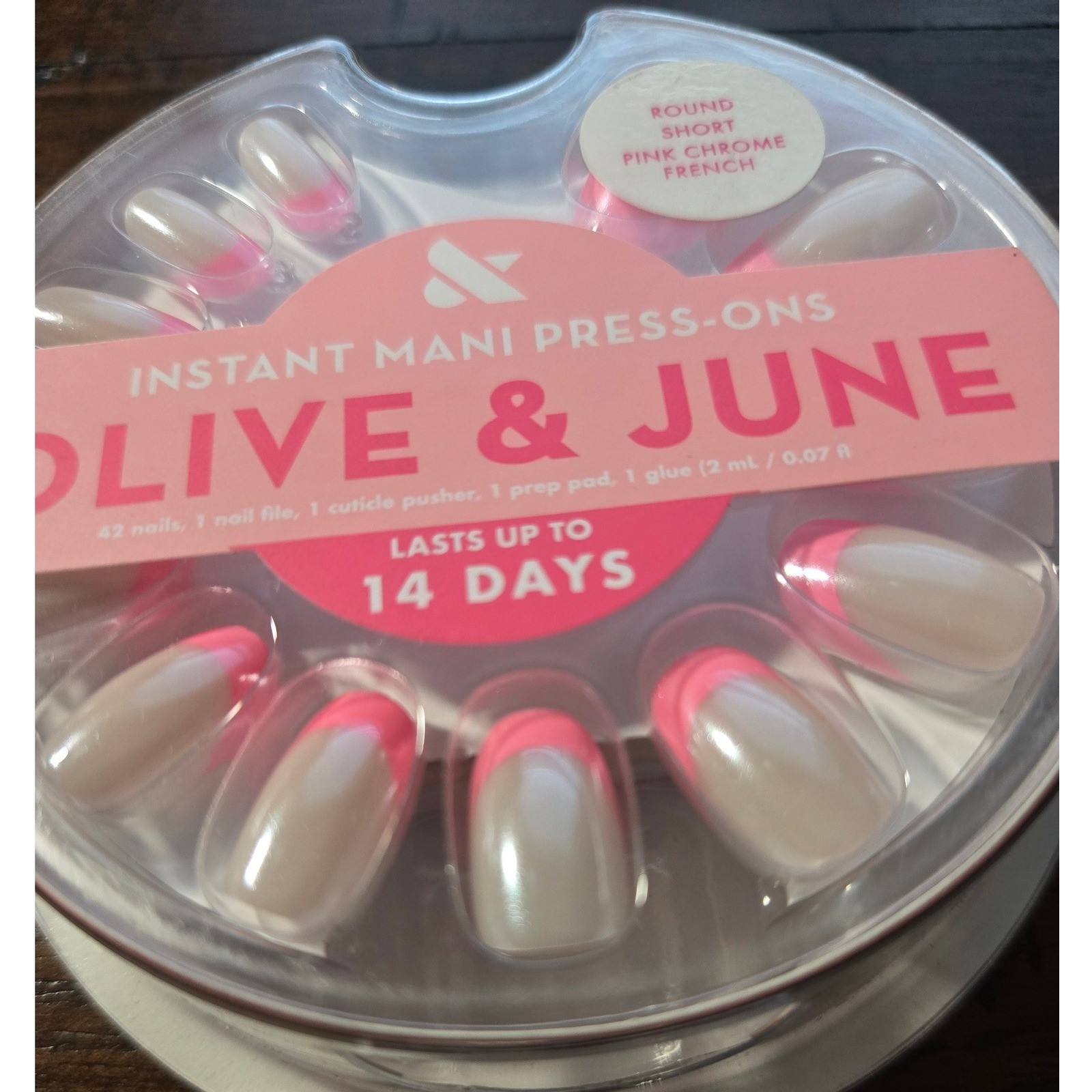 Olive & June Pink Chrome French Press On Nails Round Short 3 Packs Instant Mani