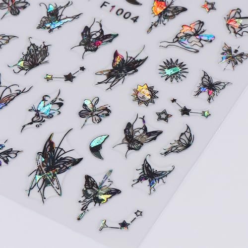 Black Butterfly Nail Art Stickers Decals-3D Butterflies Laser Black Butterfly