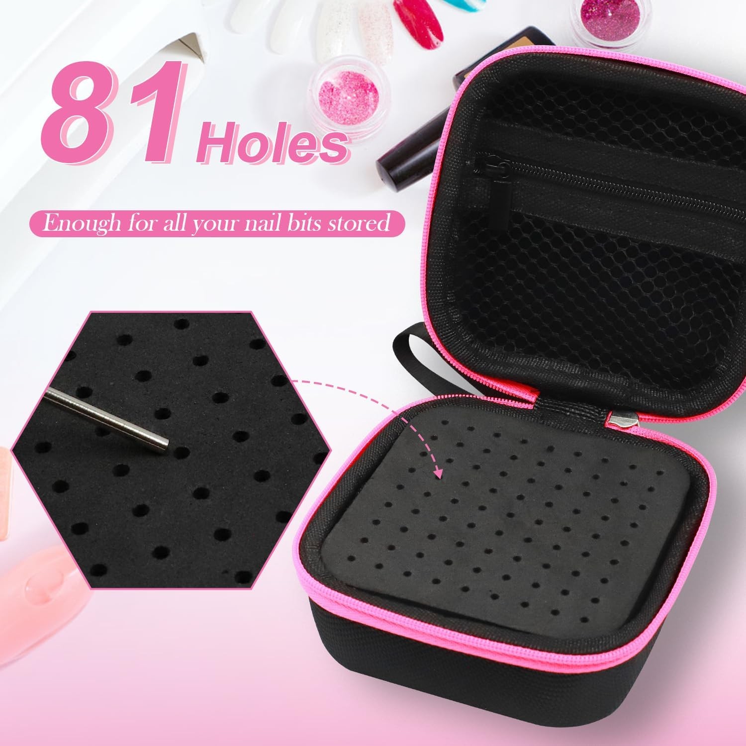 81 Holes Nail Drill Bit Holder, Dustproof Portable Organizer Stora Bag