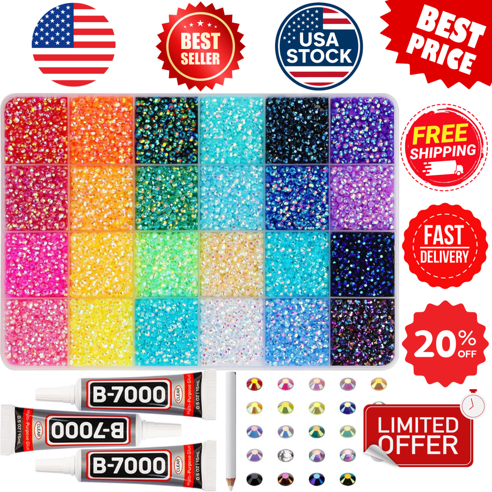 32000Pcs 3mm Rainbow Jelly Rhinestones Gems for Bedazzling Crafting, Colorful***