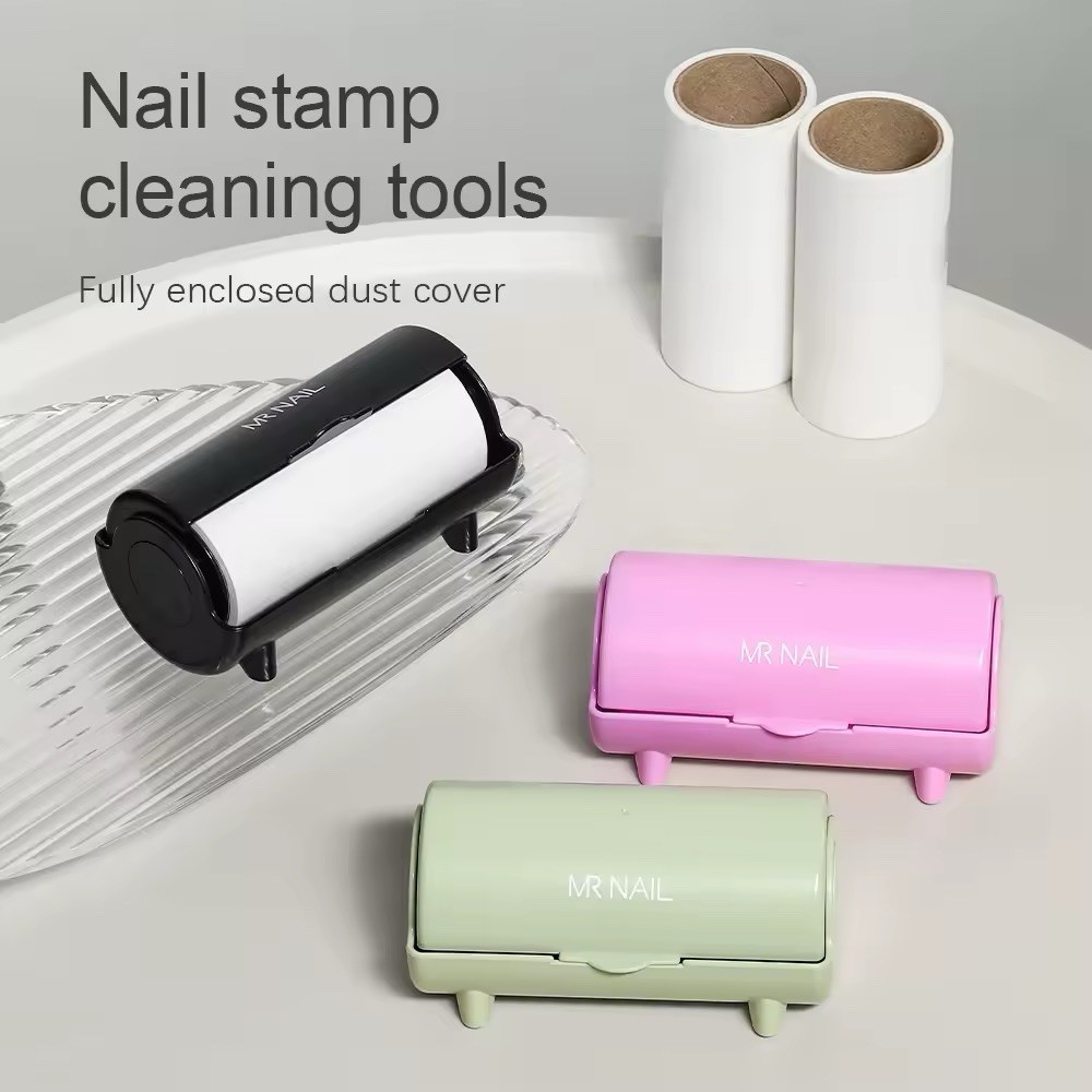 MR NAIL Nail Stamp Cleaning Tool Green Pink Black, Enclosed Dust Cover