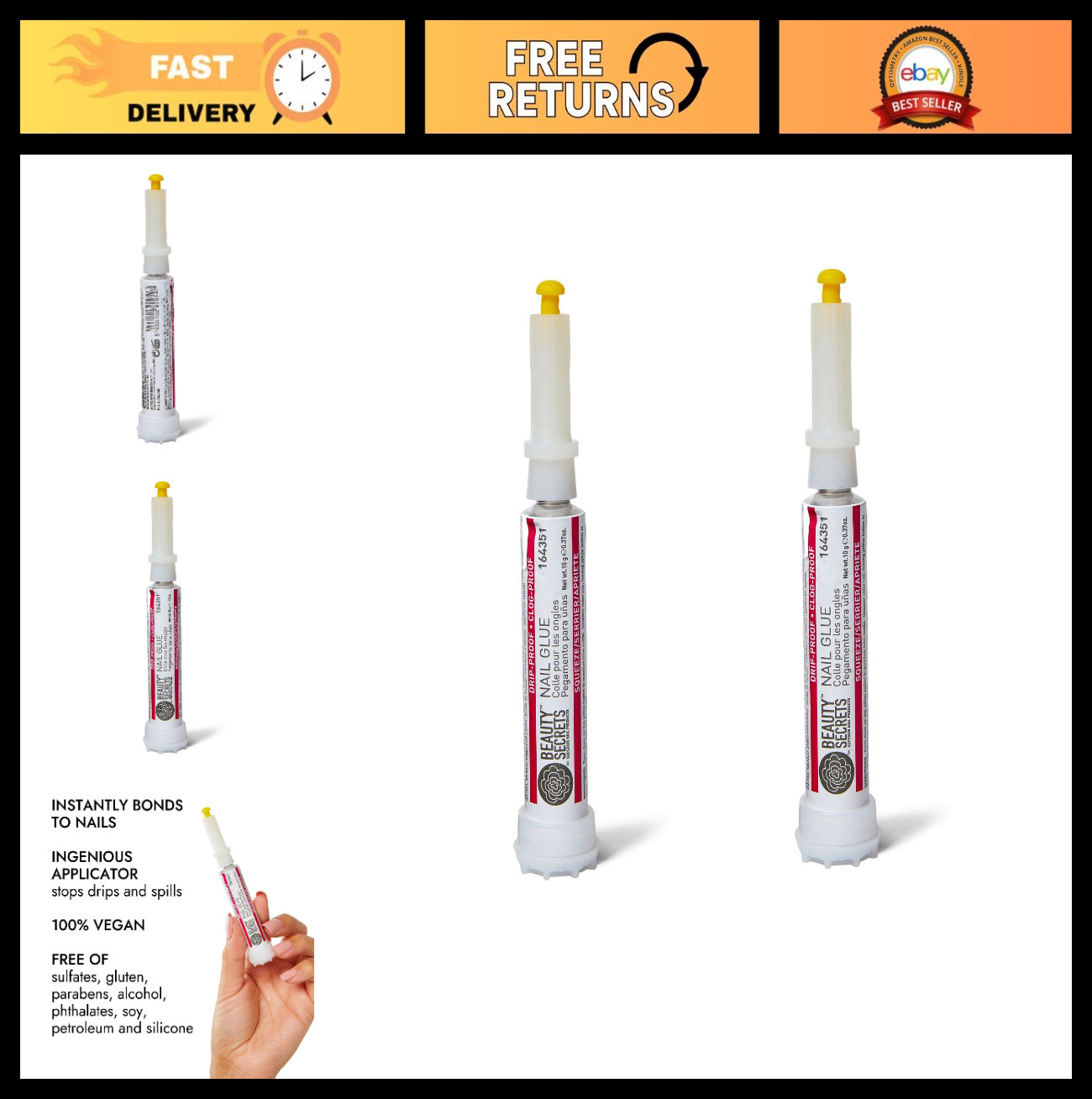 Drip & Clog Proof Nail Glue – 2 Pack, Strong Hold, Quick Drying, Easy Applicatio