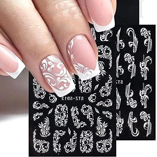 White Flower Nail Art Stickers Decals 5D Hollow Nail Stickers White Lace Rose