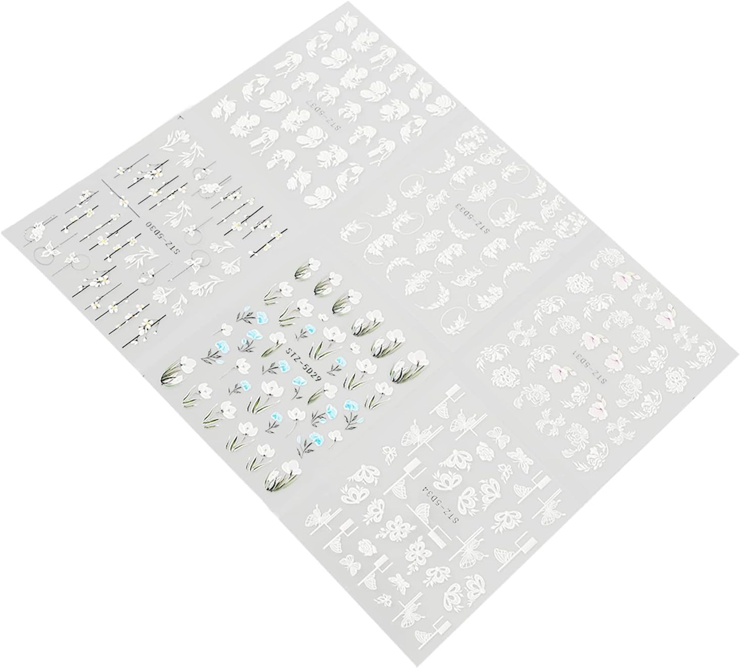 6Pcs Floral Nail Stickers Mixed Self Adhesive 3D Embossed Art Stickers Piece for