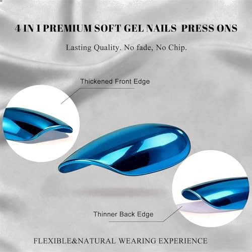 Chrome Press on Nails – Gel – Square-Royal Blue – Gel