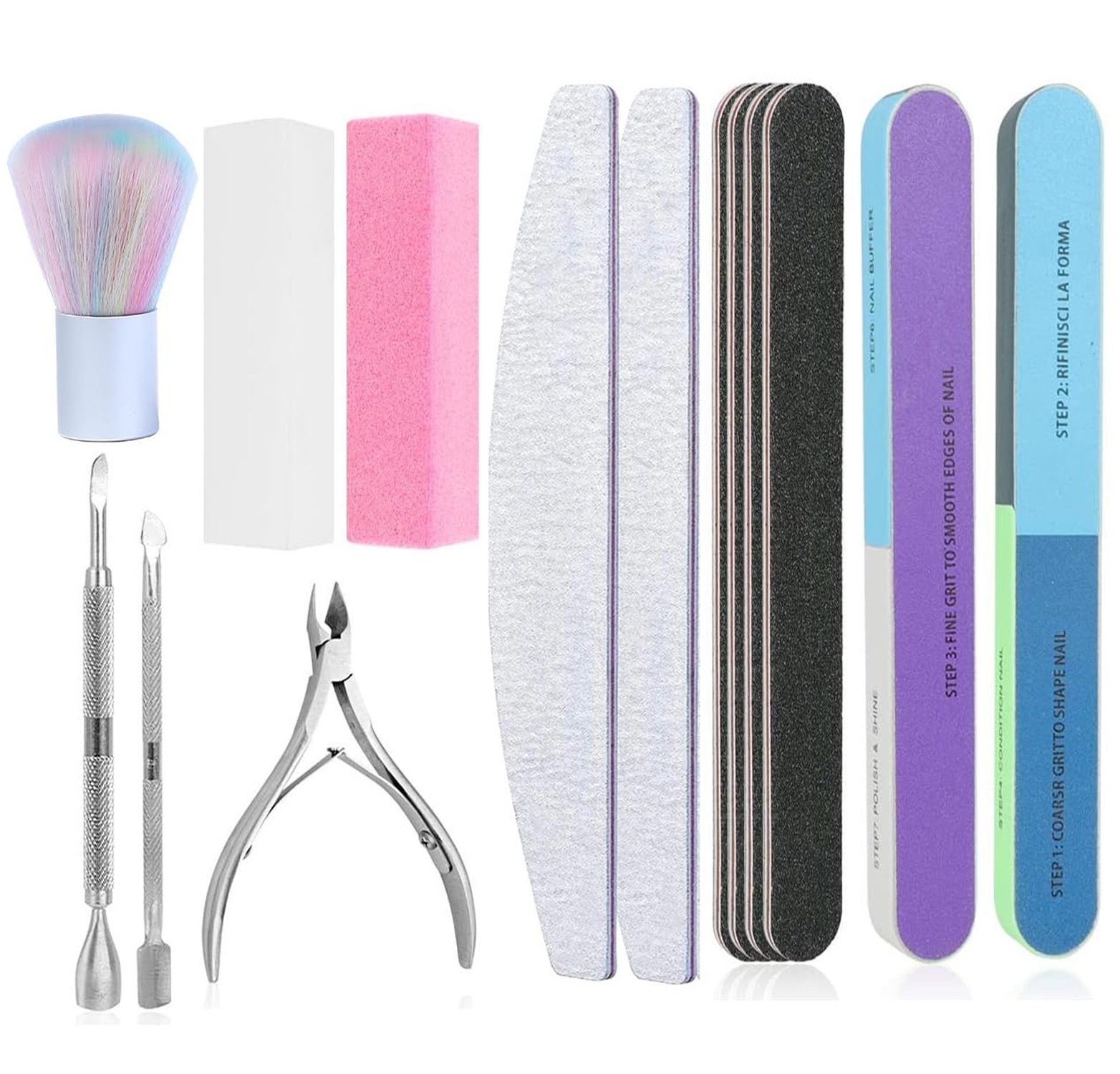 Nail Care Tool Kit, 14 Pcs Nail File Set Buffer Block Sponge Polished, Cuticl…