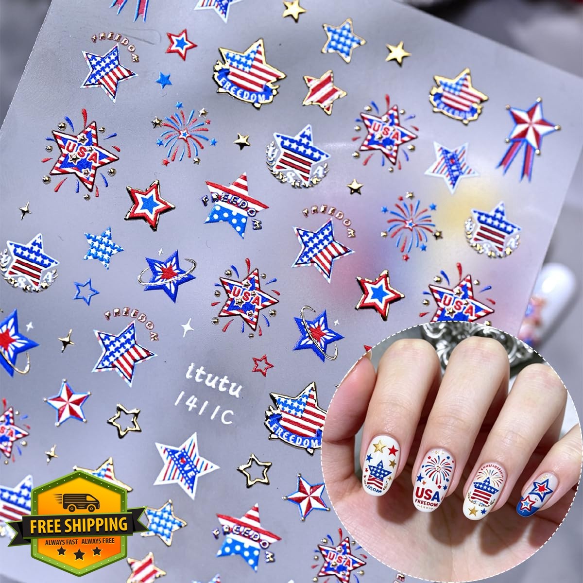 PODUOJIEYI 4th of July Nail Stickers Style 6
