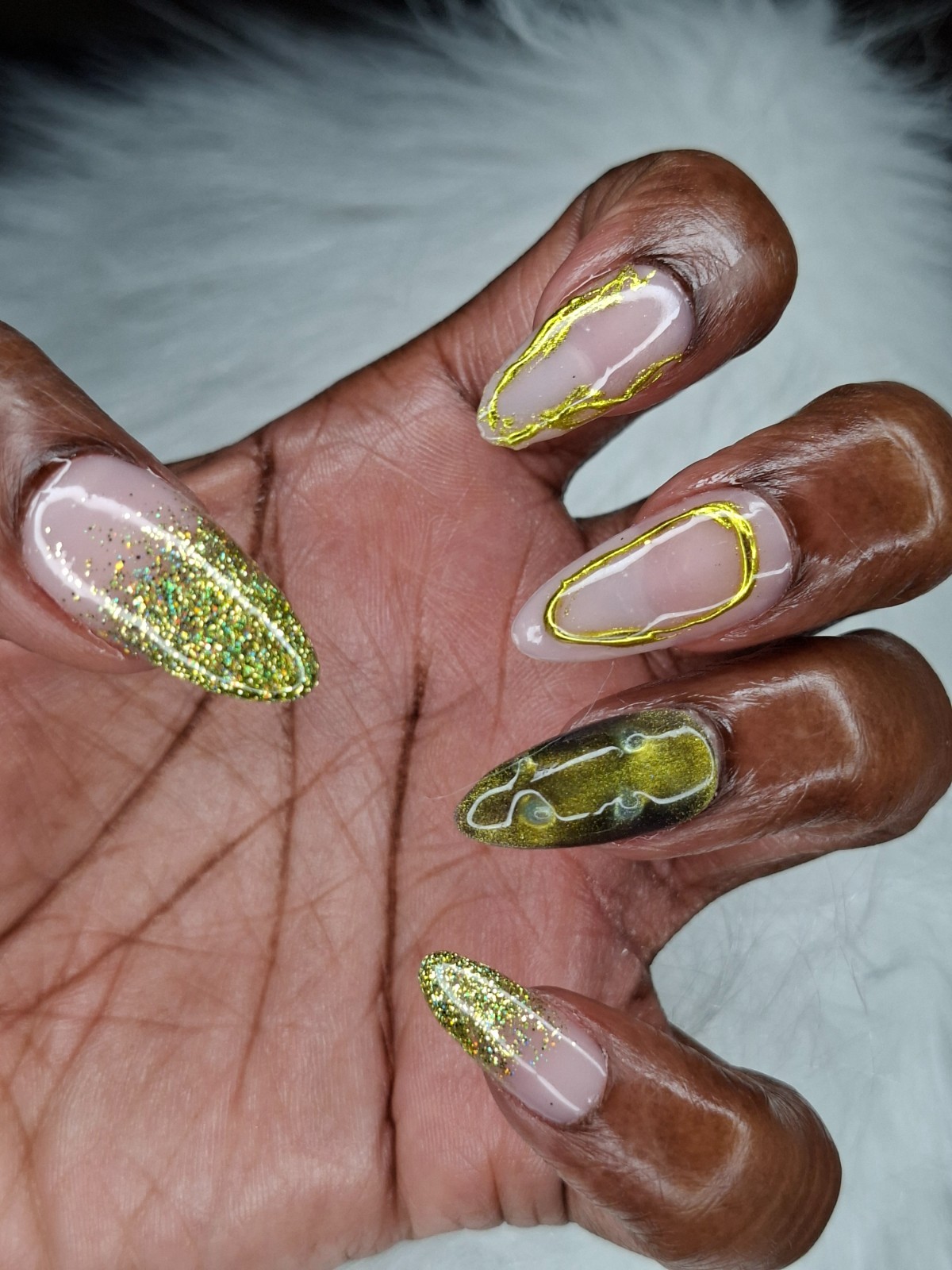 Green Chrome Cat Eye Glitter Press on Nails