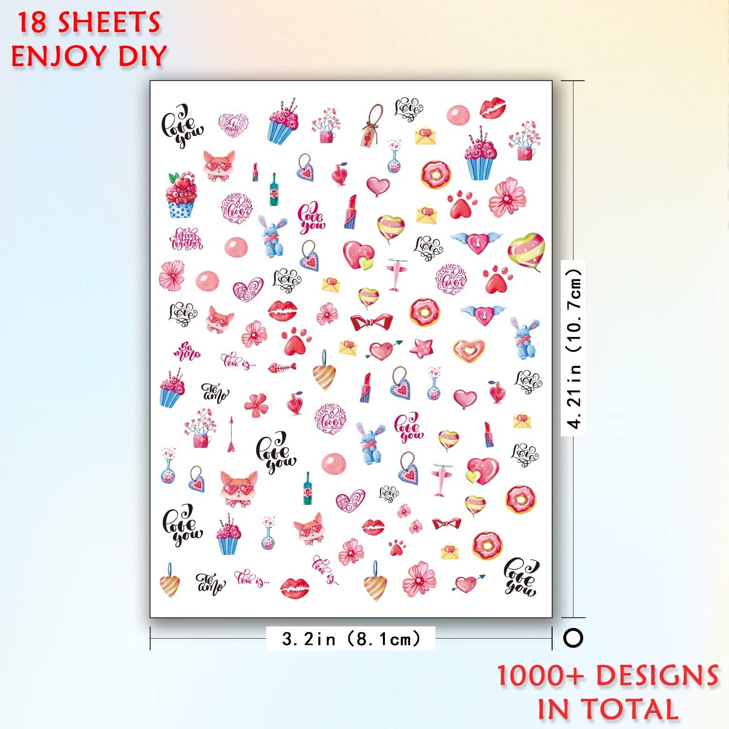 Nail Art Stickers for Women Girls Kids, 18 Sheets Acrylic Decals with Tweezer…