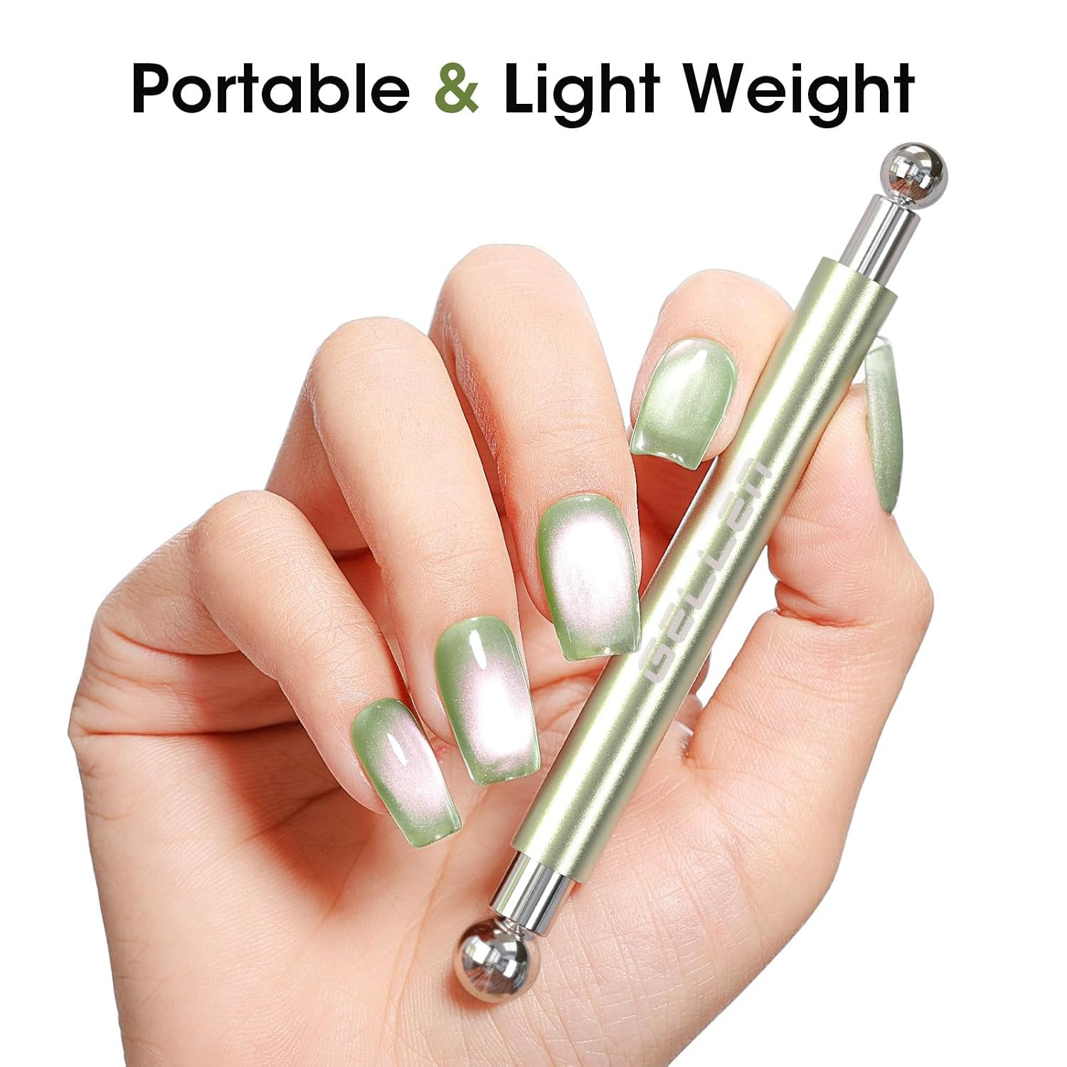 Green Double-Ended Cateye Magnet for Nails – Dual Cat Eye Nail Magnet Tool with
