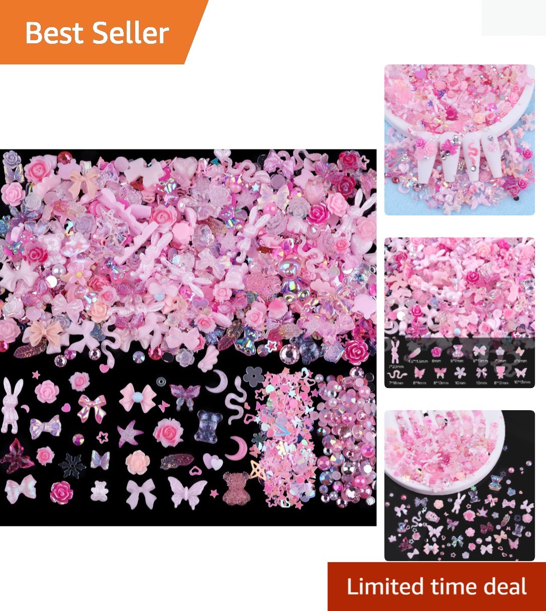 300pcs Nail Art Charms Kit,Over 100pcs Mixshape Resin Gems and 100 pcs Mixed …