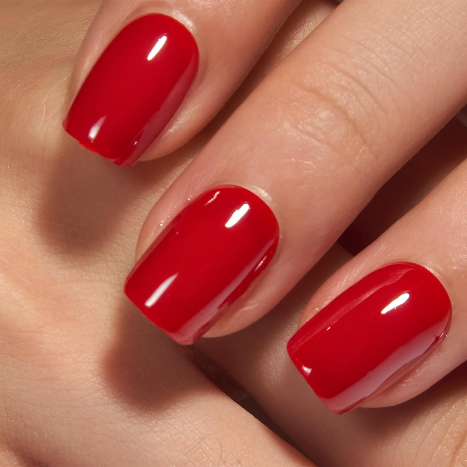 Soft Gel Short Press on Nails – Clear Red Oval Fake Nails Solid Glossy Christ…