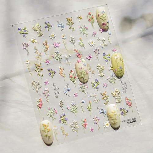 3D Embossed Flower Nail Art Stickers Decals Self-Adhesive 5D Spring Summer