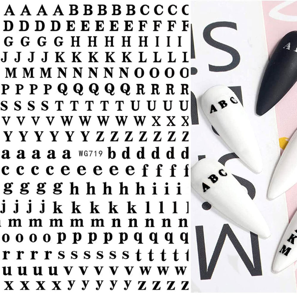Nail Art Sticker Decals Transfers Black Gold Red Silver White Alphabet Letters