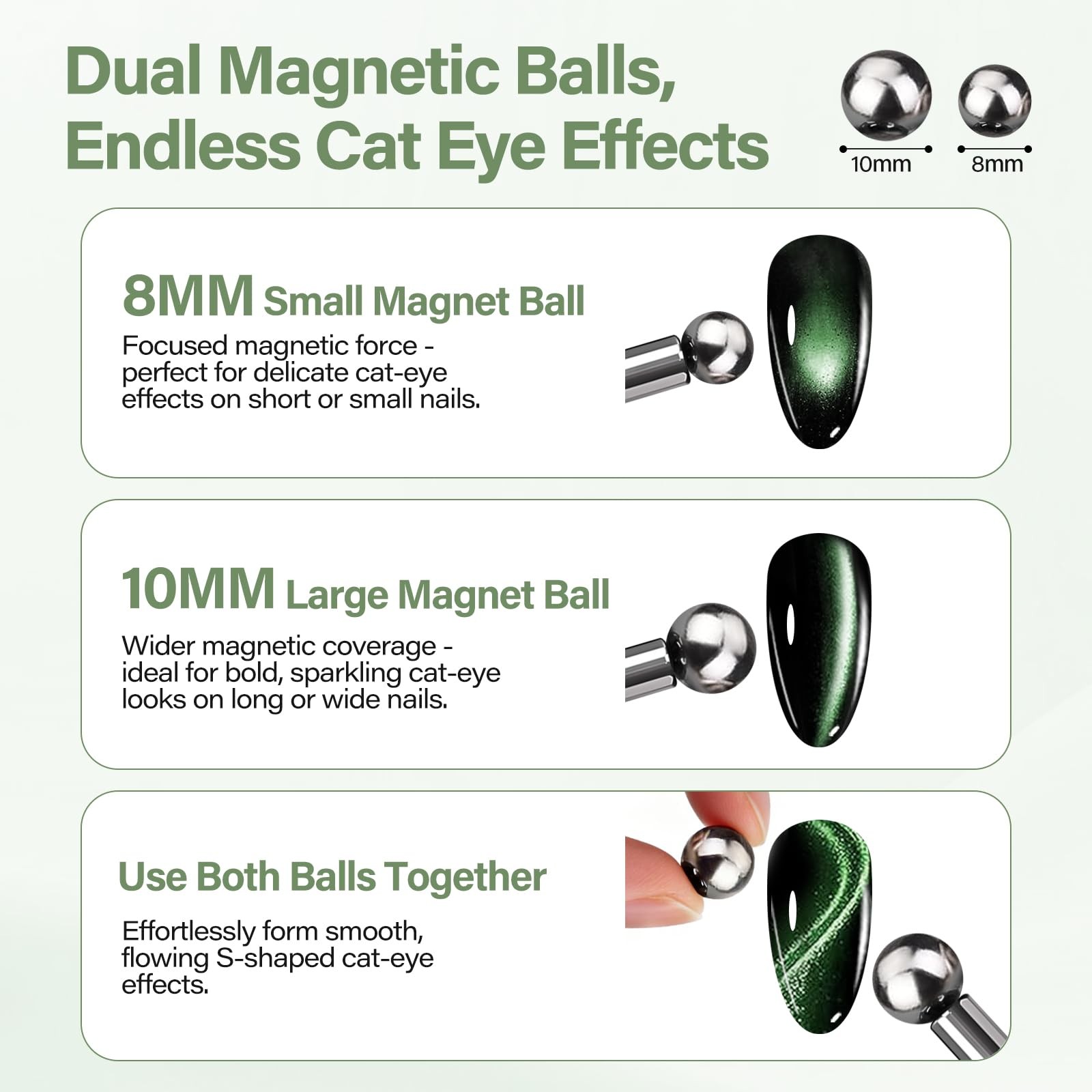 EBANKU 3-in-1 Cat Eye Magnet Nail Art Tool, Double-Head Cylindrical Round Ball