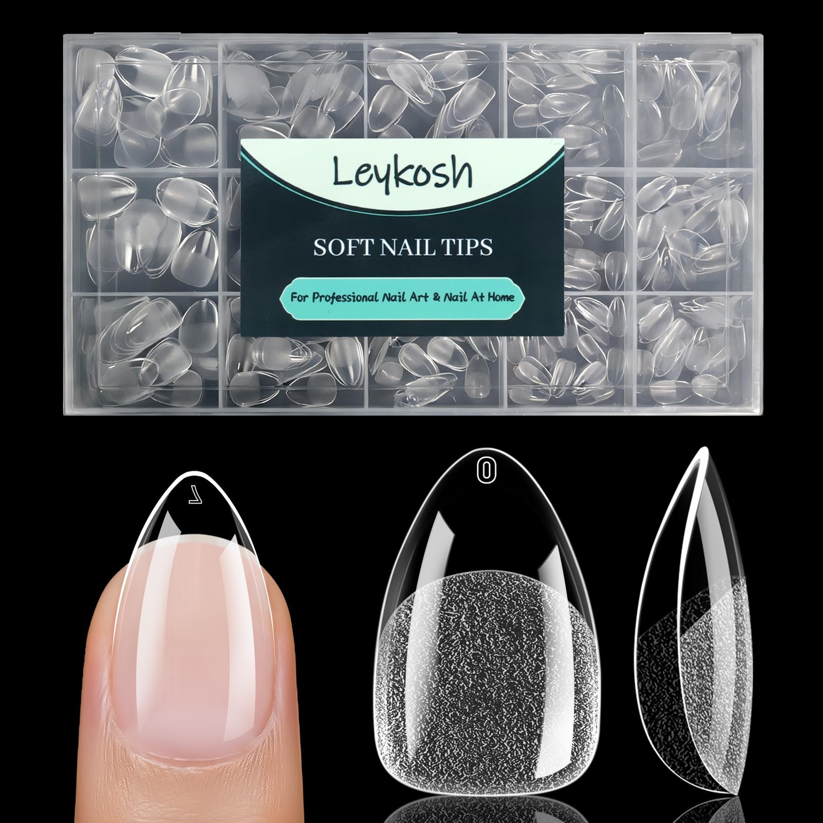 Leykosh Short Almond Nail Tips – 15 Sizes 330PCS Soft Fake Nails, Half Matte …
