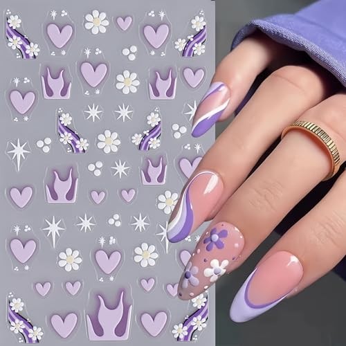 4 Sheets Colorful Flower Nail Art Stickers Decals 5D Embossed Spring flower