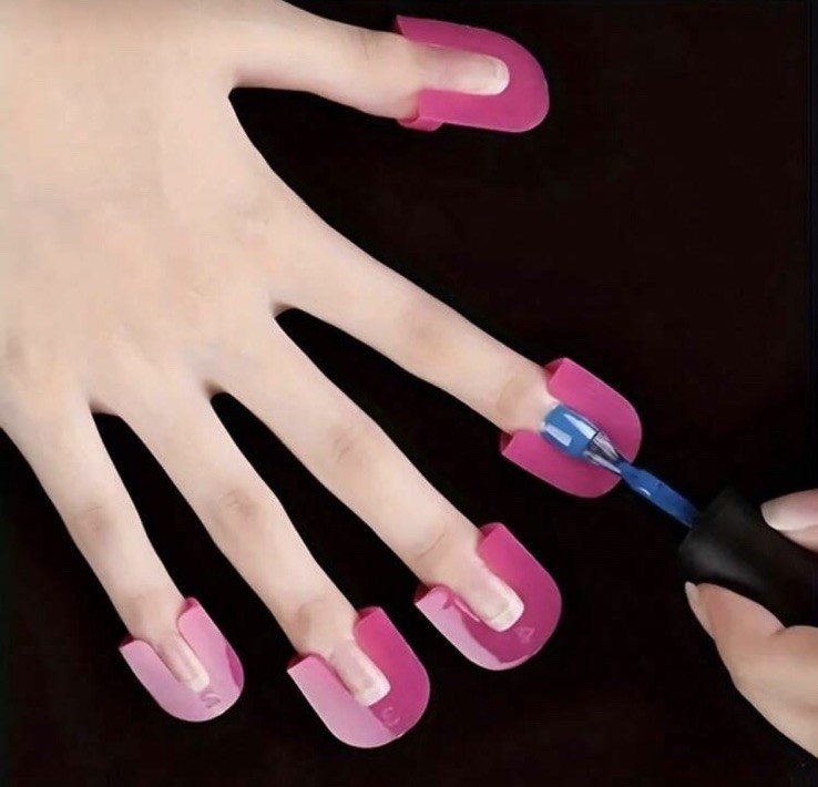 Pink Manicure Tool Set Shiny Plastic Nail Art French Tips Reusable