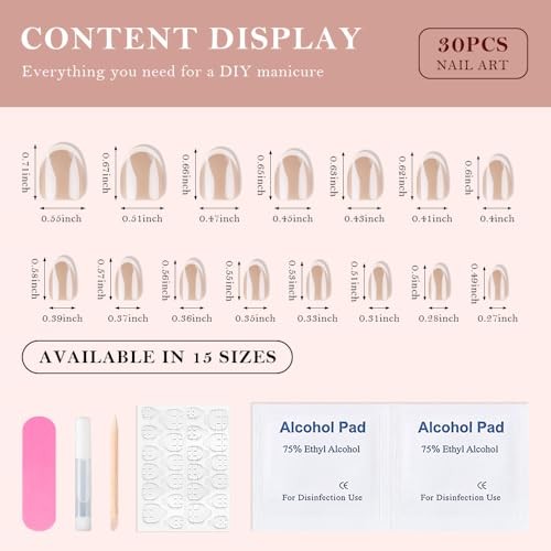 Press On Nail, French Tip 24 Pieces (Pack of 1) Chrome French Short Round-3496