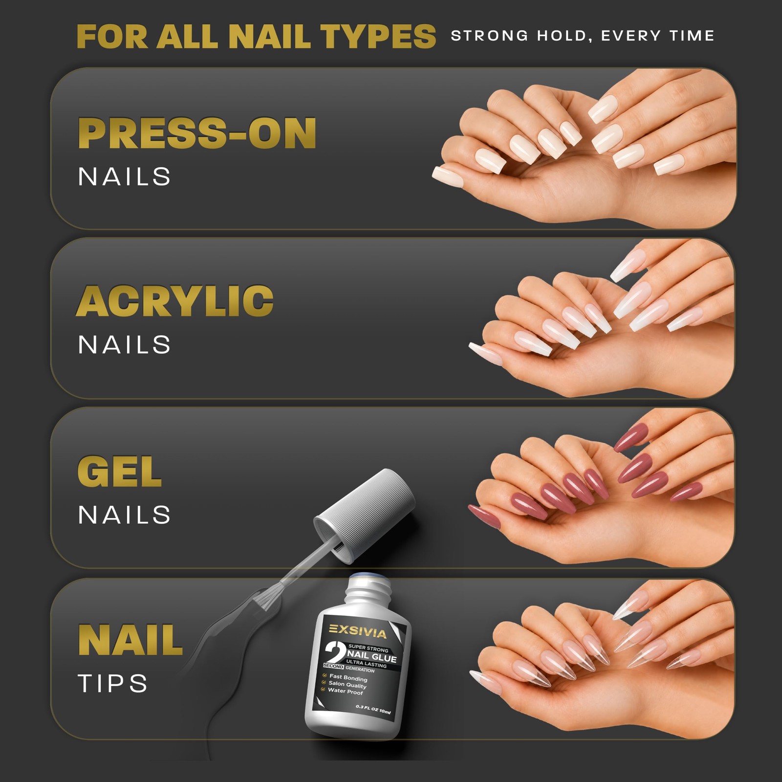 Super Strong Nail Glue for Press On Nails, Acrylic Nails & Nail Tips 10ml,Ext…