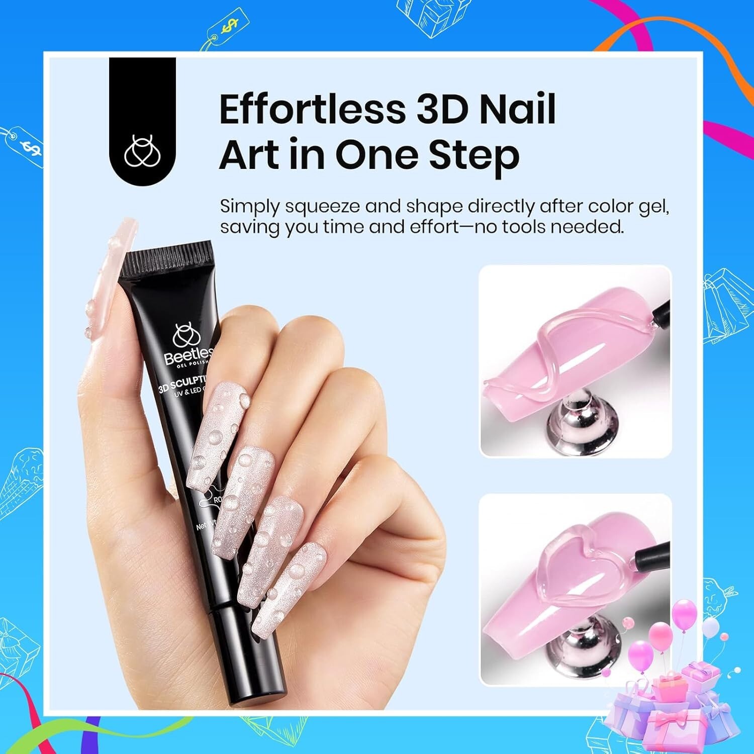 3-in-1 Beetles Sculpting Gel – Rhinestone Nail Glue for Creative Nail Art 15ml