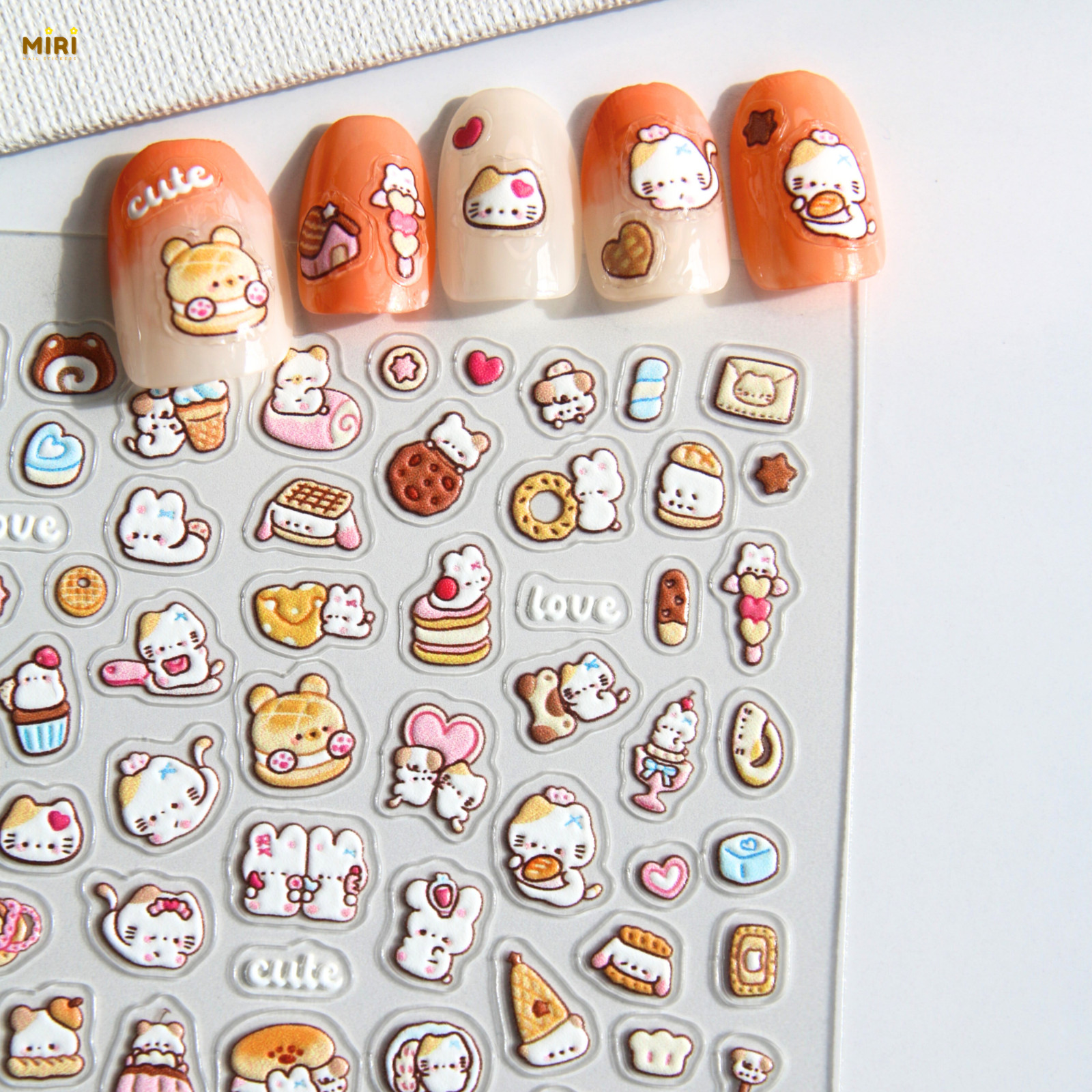 3D Cute Cat Decals Nail Stickers Self-Adhesive Kid Fun Nail Decals Small Sticker
