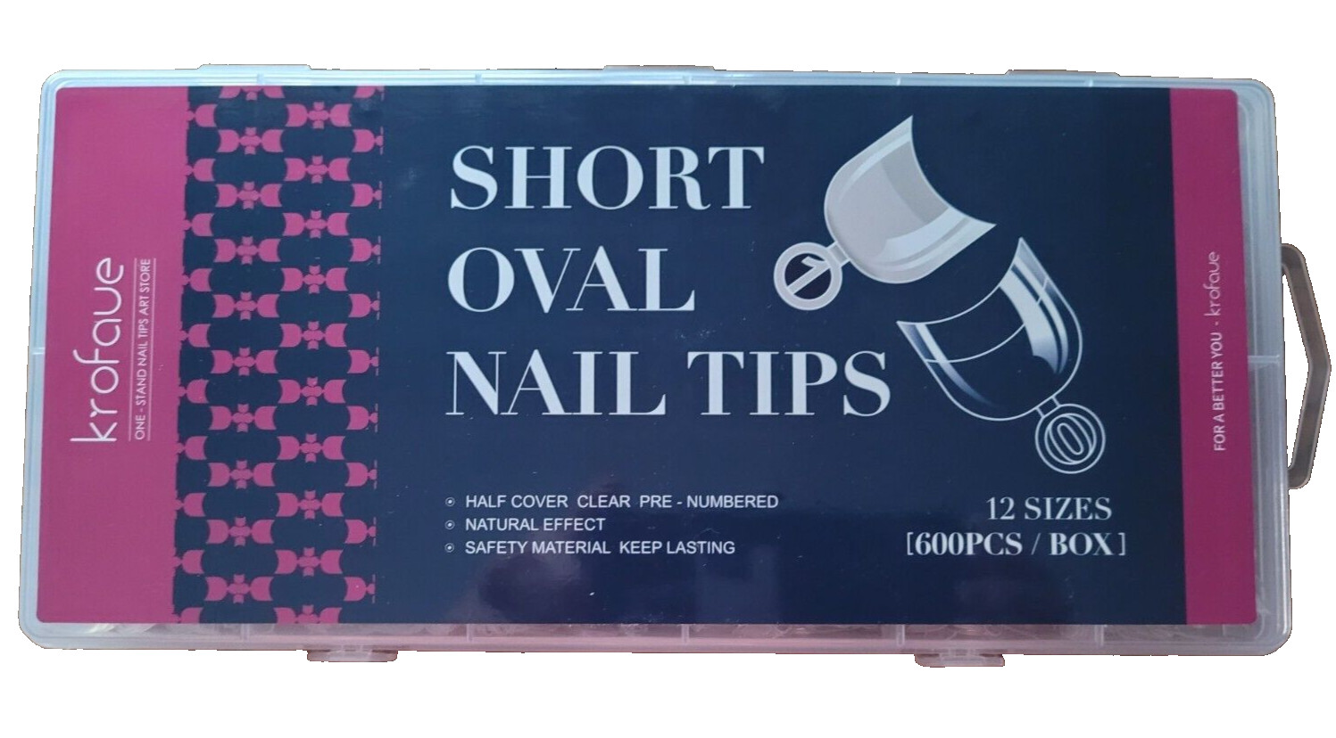 Krofaue Short Oval Nail Tips, 12 Sizes in case