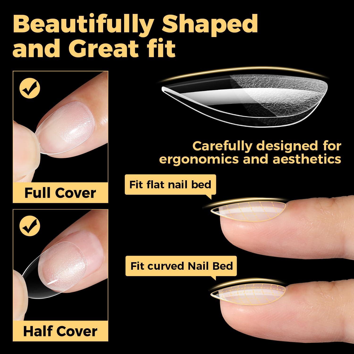 Extra Short Almond Gel Nail Tips, 216 Pcs Pre-Shape XS Almond Nail Tips Full Cov