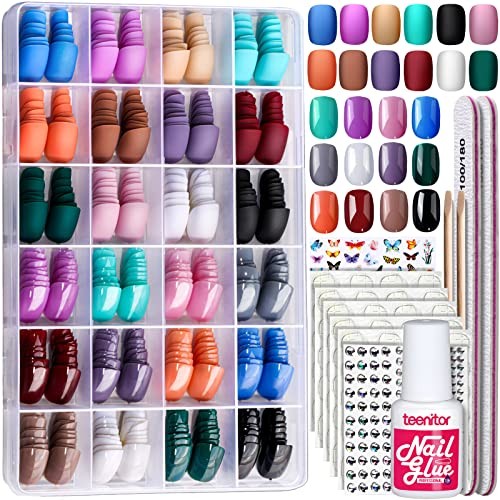 Teenitor 24Pack Short Press On Nails 576Pcs Matte Glossy
