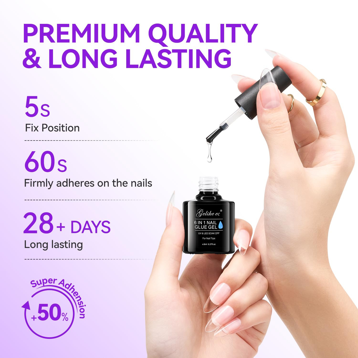 Gel Nail Glue for Press Ons: 6 in 1 Strong UV Nail Glue for Nail Tips and Acryli