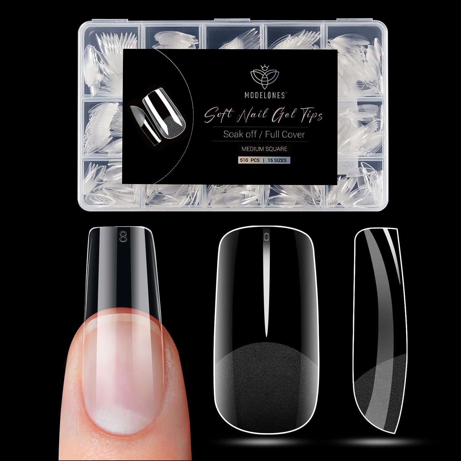 510 Pcs Medium Square Gel Nail Tips – Half Matte Full Cover for DIY Elegance