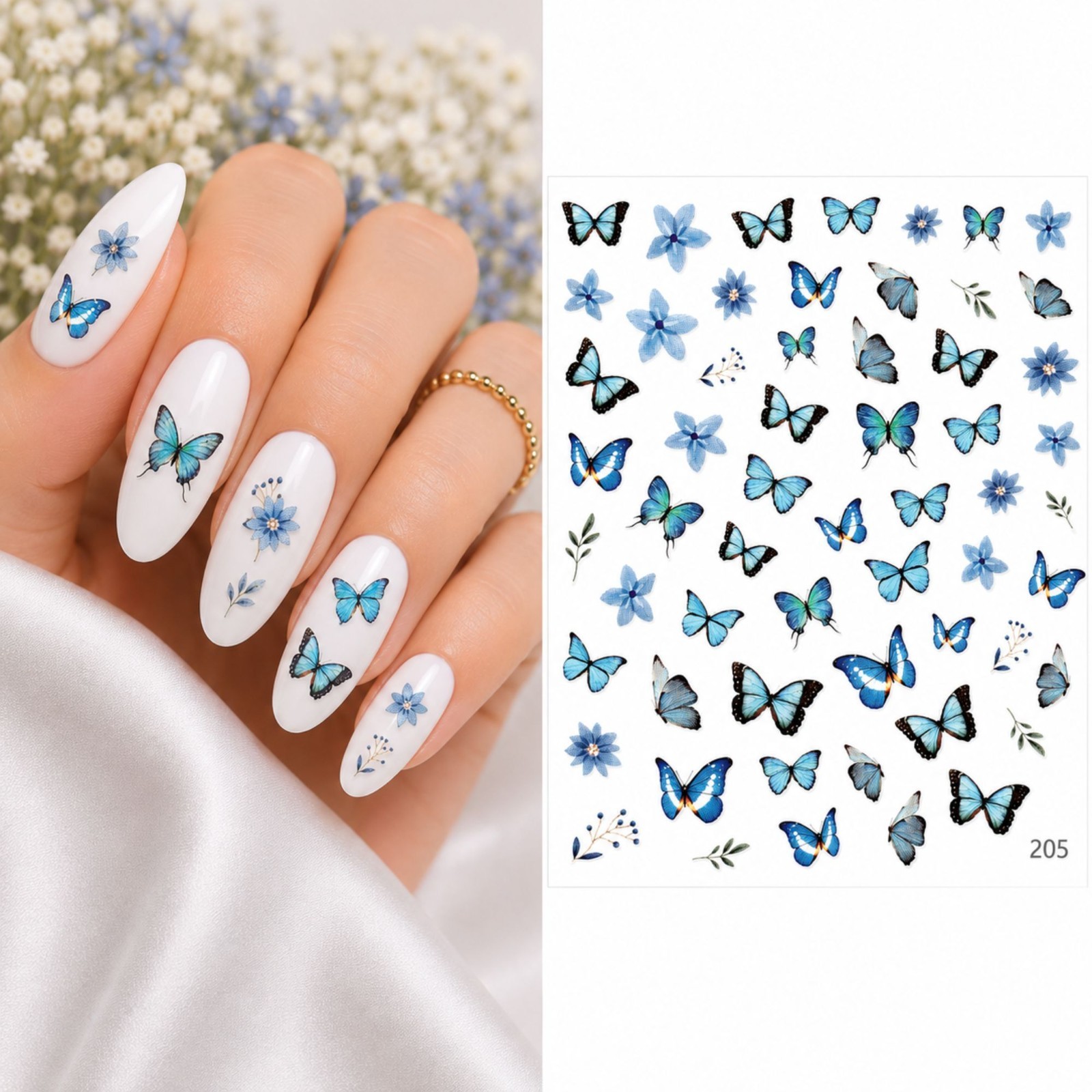 Blue butterfly Water Transfer Nail Stickers Insect Art Decals DIY Manicure Gift