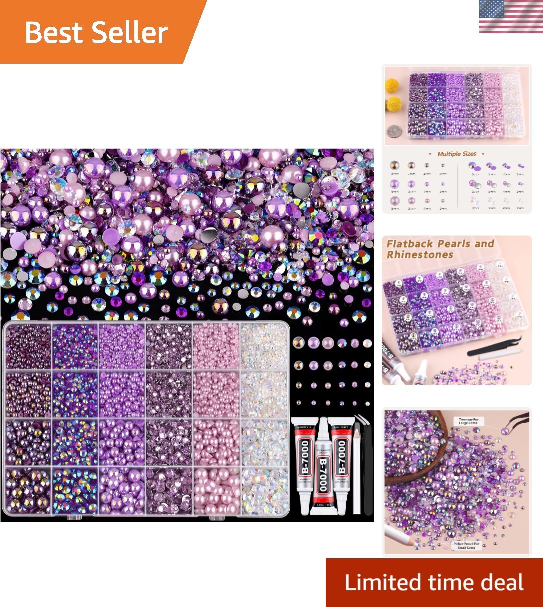 14000PCS Flatback Pearls and Rhinestones for Bedazzling Kit, Purple 3-10mm Re…