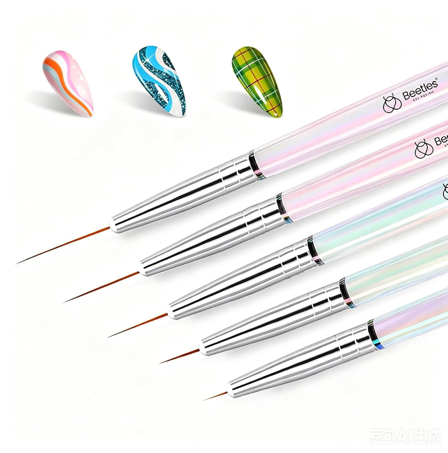 Beetles Liner Brushes for Nails 5Pcs – Metallic Nail Art Brushes Black Nail Art