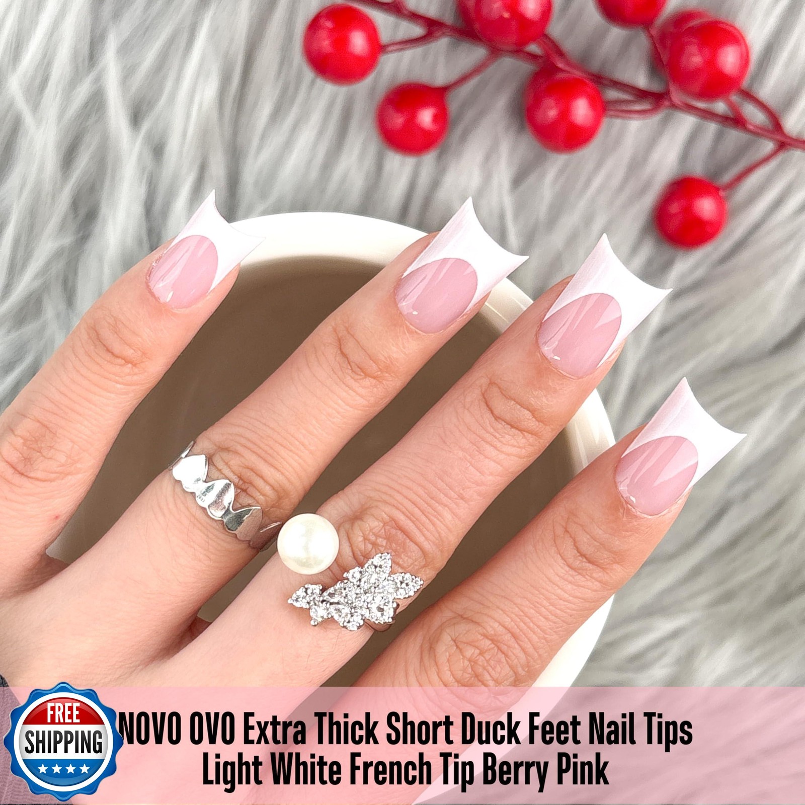 NOVO OVO Extra Thick Duck Nails Short with Moon Curve Light White