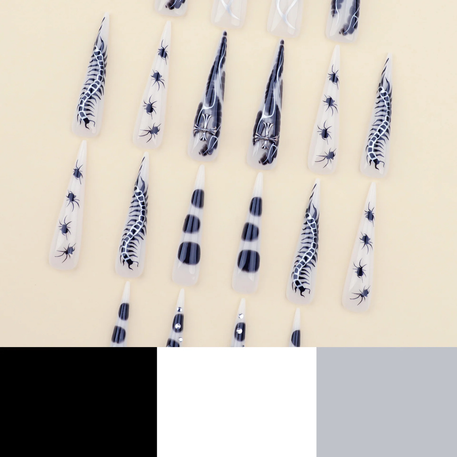 24pcs Y2k Sliver Flame Spider Long Pointed Press on Nails