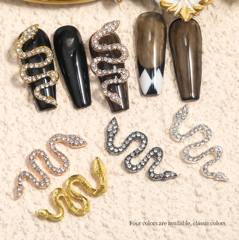 3D Glitter Rhinestones DIY Charm Alloy Snake Nail Art Decoration Manicure metal