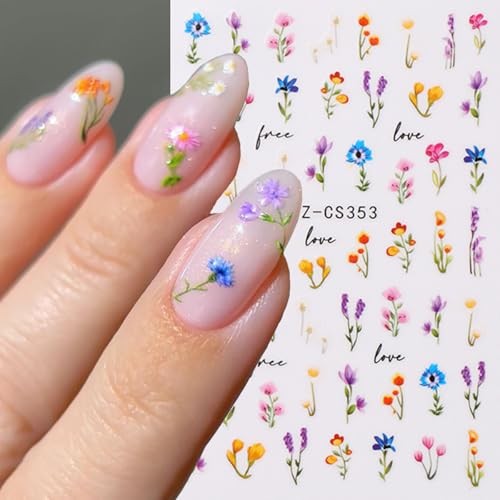 Spring Nail Stickers for Nail Art Flower Nail Decals 5PCS Self Flower-02