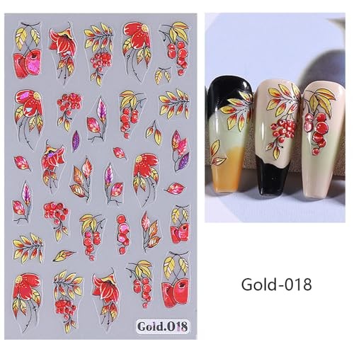 Autumn Nail Art Stickers Fall Leaves Pumpkin Decals 3D Self 09.fall Leaves
