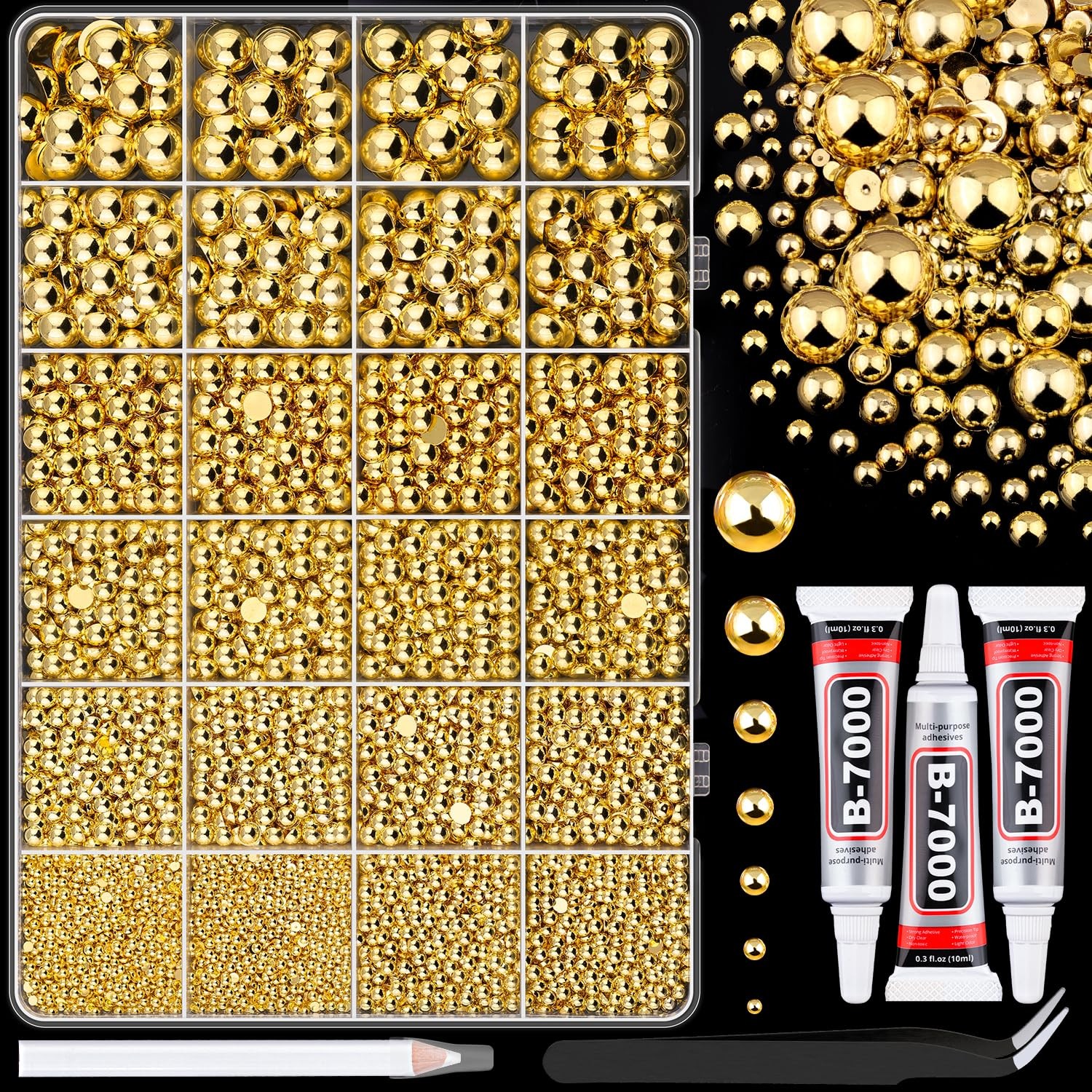 11000Pcs Flatback Pearls for Crafting (Gold), Assorted Size 2/3/4/5/6/8/10mm …