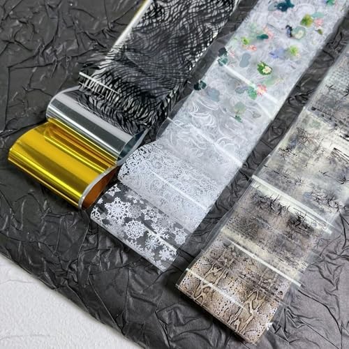 10 Rolls Nail Foil, Lace Flower Snake Print Metallic Foils for Nails Style 1
