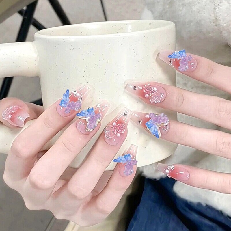 5 Packs 3D Butterfly Colorful Nails Art for Party Wedding