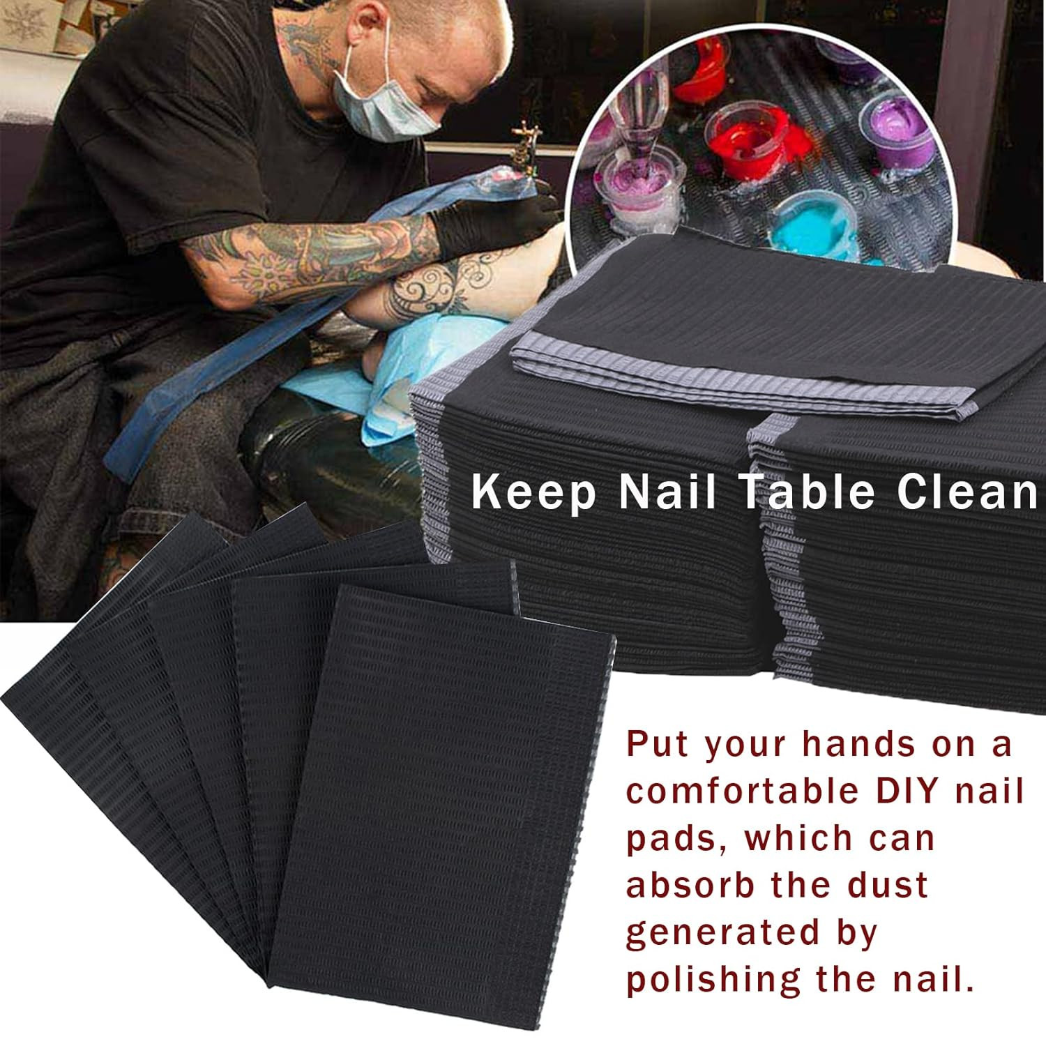 125PCS Disposable Nail Art Table Towels Mat 13 X 17 Waterproof 3 Ply Nail Art