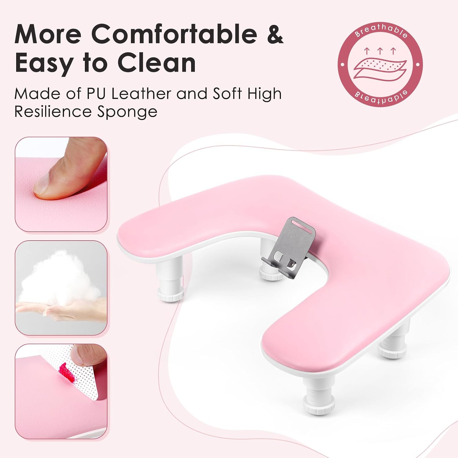 Arm Rest for Nails Tech: Adjustable Height U Shaped Nail Hand Rest Stand PU Leat