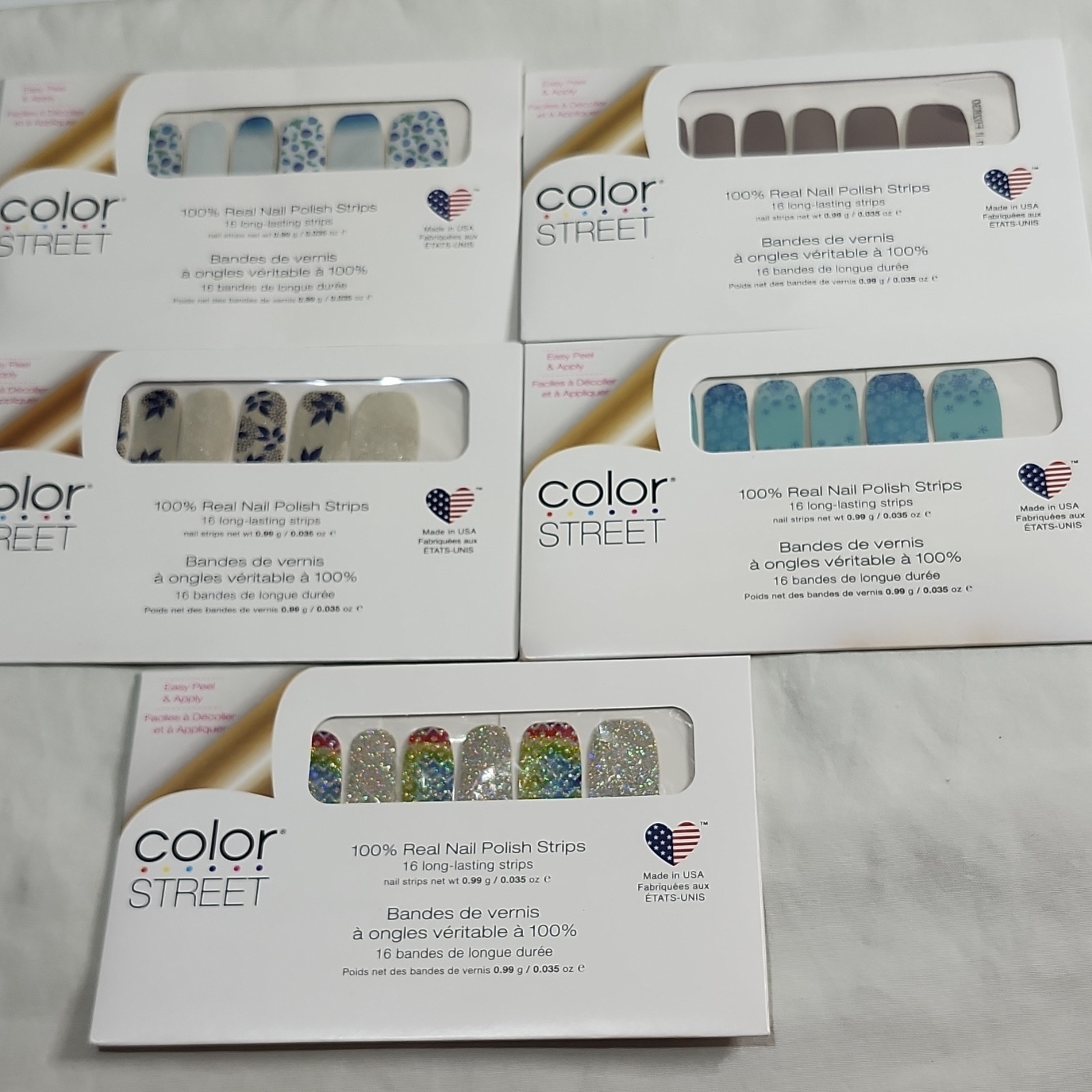 Color Street Lot of 5 Nail Polish Strips Glitter Floral Multicolor Long-Lasting