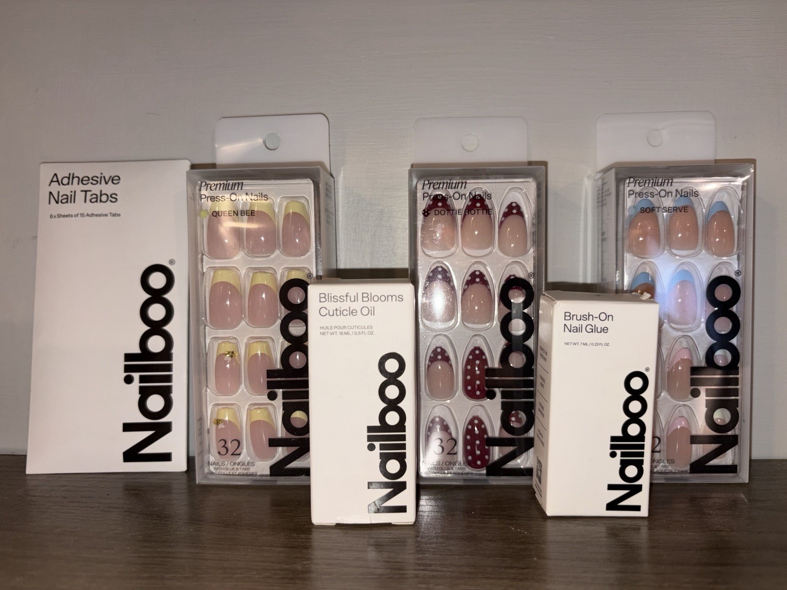 Nailboo Press-On Nails Bundle w/ Nail Glue, Cuticle Oil & Adhesive Tabs 6 Pc